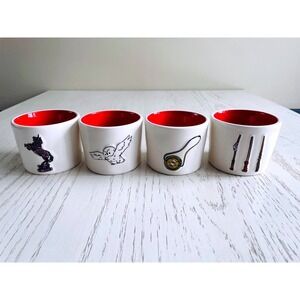 Rae‎ Dunn Harry Potter Ramekin Set of 4 Red White Ceramic Stoneware Bowls 3.5in
